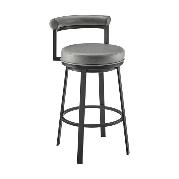 Armen Living Neura Swivel Counter or Bar Stool in Black Finish with Gray Faux Leather 840254333499 - main